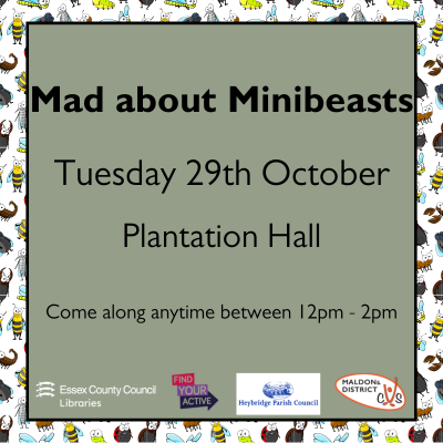 Mad about minibeasts half term activity on Tuesday 29th October outside Plantation Hall. Click through for more details.