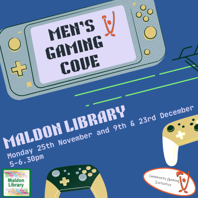 Men's gaming cove fortnightly starting Monday 25th November 5-6.30pm at Maldon Library. Click through for more details