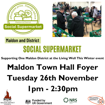 Social supermarket pop-up at Maldon Town Hall Tuesday 26th November at Maldon Town Hall Foyer. Click through for more details